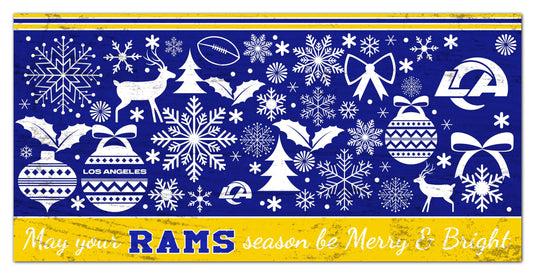 Fan Creations Holiday Home Decor Los Angeles Rams Merry and Bright 6x12