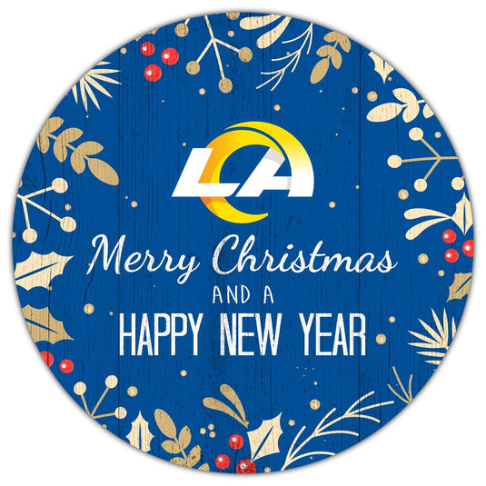 Fan Creations Holiday Home Decor Los Angeles Rams Merry Christmas & Happy New Years 12in Circle
