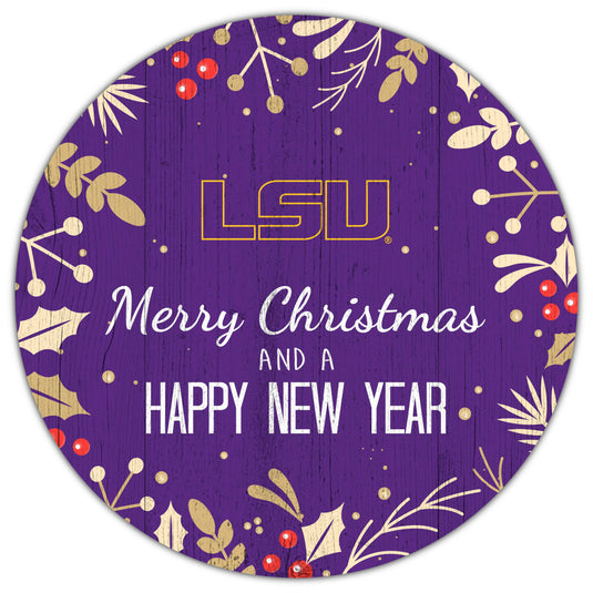Fan Creations Holiday Home Decor LSU Merry Christmas & Happy New Years 12in Circle