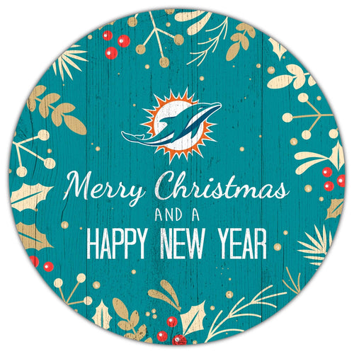 Fan Creations Holiday Home Decor Miami Dolphins Merry Christmas & Happy New Years 12in Circle