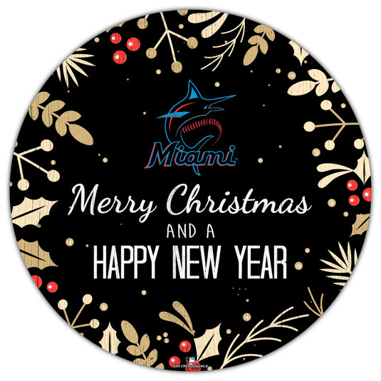 Fan Creations Holiday Home Decor Miami Marlins Merry Christmas & Happy New Years 12in Circle