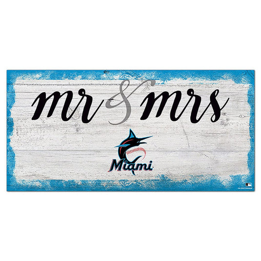 Fan Creations 6x12 Horizontal Miami Marlins Script Mr & Mrs 6x12 Sign