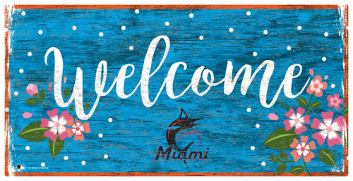 Fan Creations 6x12 Horizontal Miami Marlins Welcome Floral 6x12 Sign