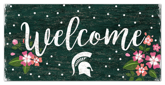Fan Creations 6x12 Horizontal Michigan State Welcome Floral 6x12 Sign