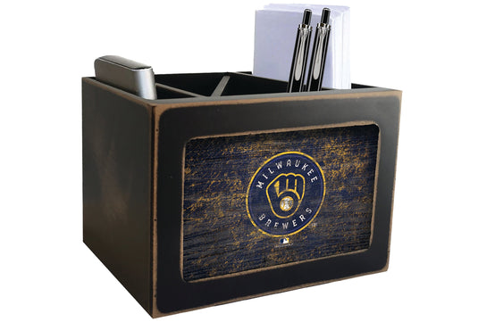 Fan Creations Desktop Stand Milwaukee Brewers Distressed Desktop Organizer With Team Color