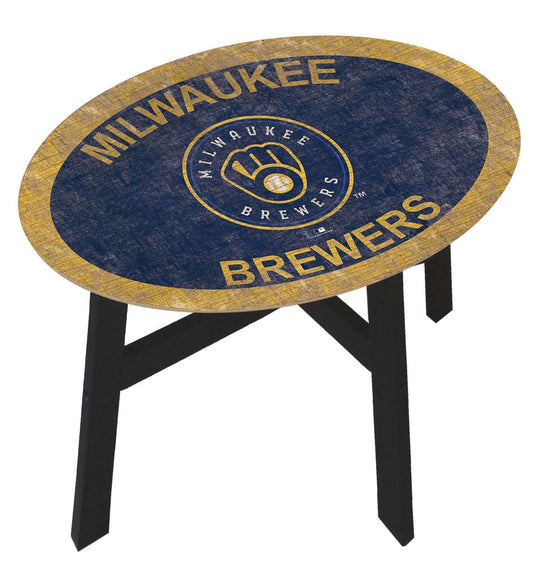 Fan Creations Home Decor Milwaukee Brewers  Distressed Side Table With Team Colors