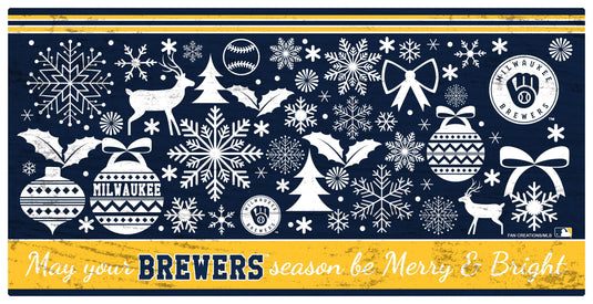 Fan Creations Holiday Home Decor Milwaukee Brewers Merry and Bright 6x12