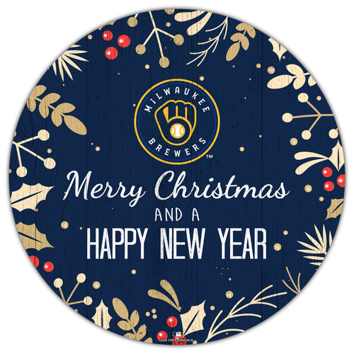 Fan Creations Holiday Home Decor Milwaukee Brewers Merry Christmas & Happy New Years 12in Circle