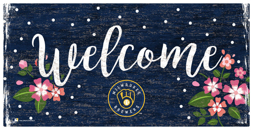 Fan Creations 6x12 Horizontal Milwaukee Brewers Welcome Floral 6x12 Sign