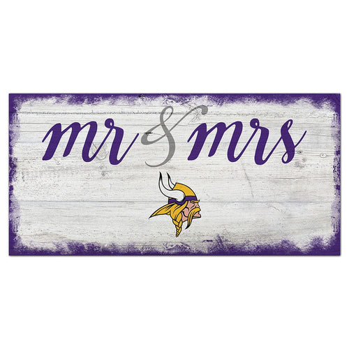 Fan Creations 6x12 Horizontal Minnesota Vikings Script Mr & Mrs 6x12 Sign