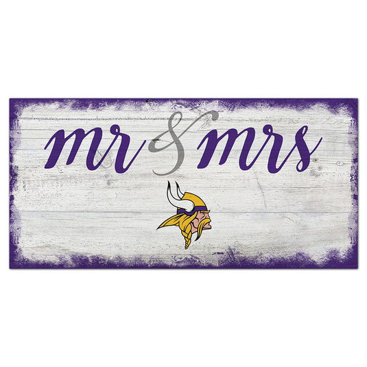 Fan Creations 6x12 Horizontal Minnesota Vikings Script Mr & Mrs 6x12 Sign