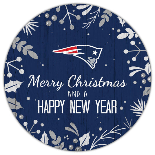 Fan Creations Holiday Home Decor New England Patriots Merry Christmas & Happy New Years 12in Circle