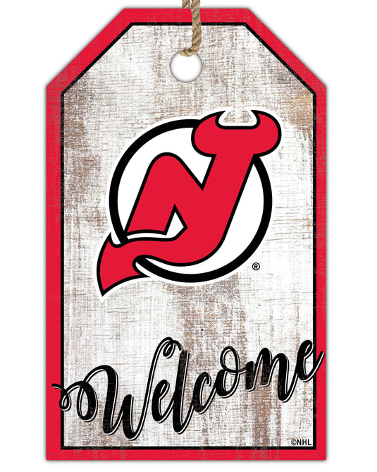 Fan Creations Holiday Home Decor New Jersey Devils Welcome 11x19 Tag