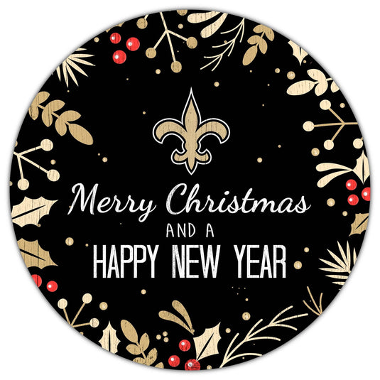 Fan Creations Holiday Home Decor New Orleans Saints Merry Christmas & Happy New Years 12in Circle
