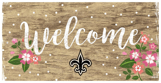 Fan Creations 6x12 Horizontal New Orleans Saints Welcome Floral 6x12 Sign