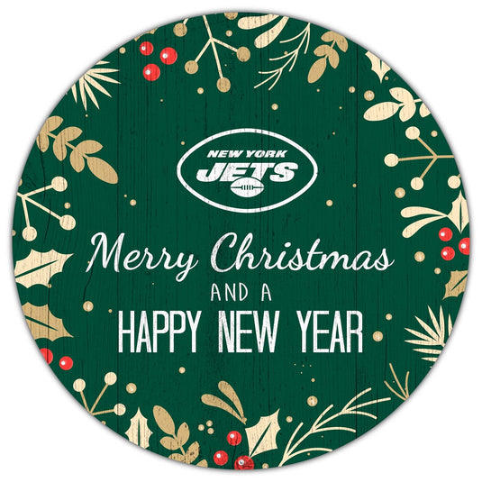 Fan Creations Holiday Home Decor New York Jets Merry Christmas & Happy New Years 12in Circle