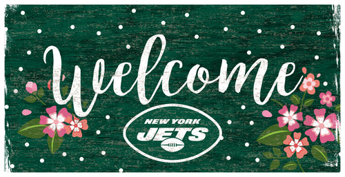Fan Creations 6x12 Horizontal New York Jets Welcome Floral 6x12 Sign