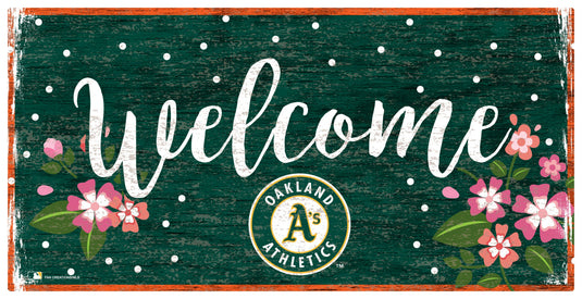Fan Creations 6x12 Horizontal Oakland Athletics Welcome Floral 6x12 Sign