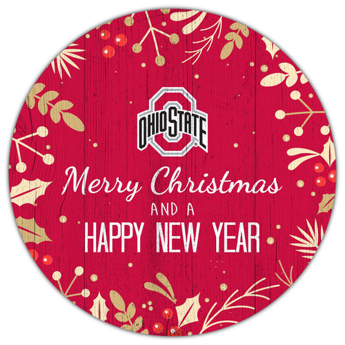 Fan Creations Holiday Home Decor Ohio State Merry Christmas & Happy New Years 12in Circle