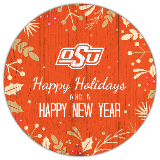 Fan Creations Holiday Home Decor Oklahoma State Merry Christmas & Happy New Years 12in Circle