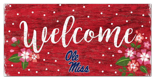 Fan Creations 6x12 Horizontal Ole Miss Welcome Floral 6x12 Sign