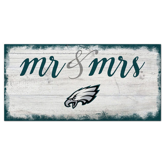 Fan Creations 6x12 Horizontal Philadelphia Eagles Script Mr & Mrs 6x12 Sign