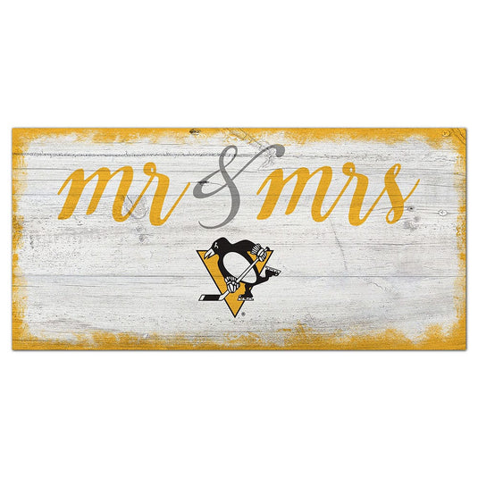 Fan Creations 6x12 Horizontal Pittsburgh Penguins Script Mr & Mrs 6x12 Sign