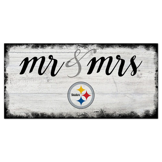 Fan Creations 6x12 Horizontal Pittsburgh Steelers Script Mr & Mrs 6x12 Sign