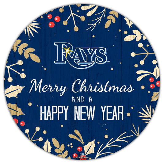 Fan Creations Holiday Home Decor Tampa Bay Rays Merry Christmas & Happy New Years 12in Circle