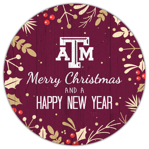 Fan Creations Holiday Home Decor Texas A&M Merry Christmas & Happy New Years 12in Circle