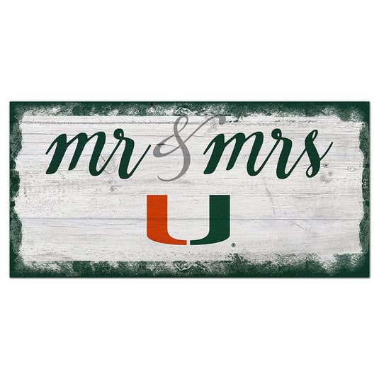 Fan Creations 6x12 Horizontal University of Miami Script Mr & Mrs 6x12 Sign