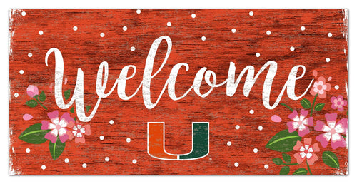Fan Creations 6x12 Horizontal University of Miami Welcome Floral 6x12 Sign