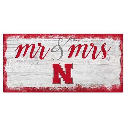 Fan Creations 6x12 Horizontal University of Nebraska Script Mr & Mrs 6x12 Sign