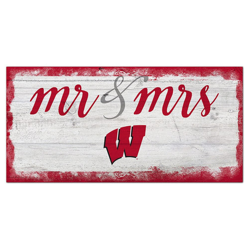 Fan Creations 6x12 Horizontal University of Wisconsin Script Mr & Mrs 6x12 Sign