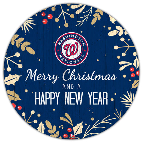 Fan Creations Holiday Home Decor Washington Nationals Merry Christmas & Happy New Years 12in Circle