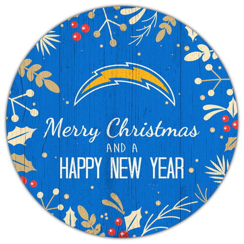 Fan Creations Holiday Home Decor Los Angeles Chargers Merry Christmas & Happy New Years 12in Circle